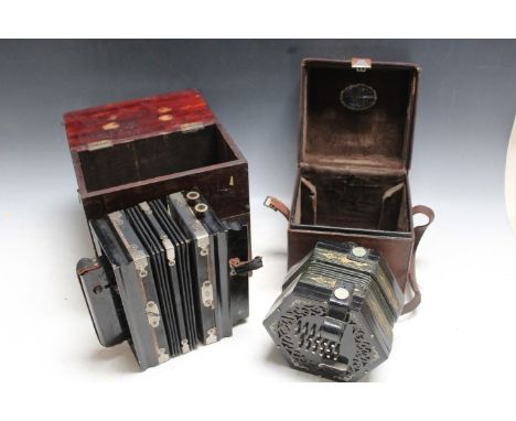 AN ANTIQUE CASED LOUIS LACHENAL PATENT CONCERTINA, together with a cased Kable's Imperial Little Lord Fauntleroy example W 25