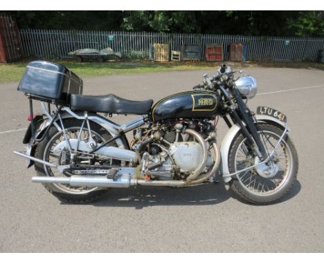A 1949 VINCENT HRD SERIES C RAPIDE MOTORCYCLE - REGISTRATION LTU 641, in black coachwork, mileage reading as 06138, rear fram