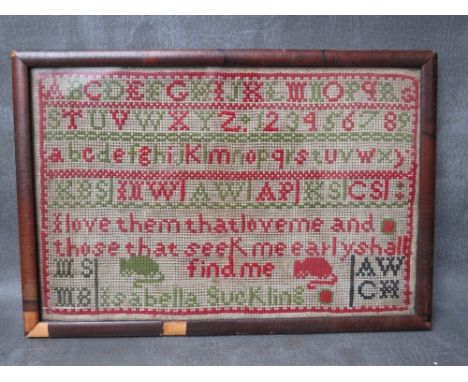 A 19TH CENTURY SAMPLER BY ISABELLA SUCKLING, 20 x 31 cm