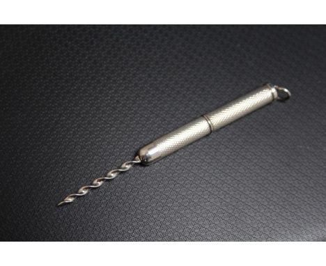 A HALLMARKED SILVER PROPELLING SCENT BOTTLE CORKSCREW BY BISHTON'S LTD - BIRMINGHAM 1973, extended L 8 cm