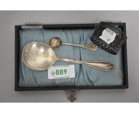 Three items of HM silver including two spoons and a pierced napkin ring