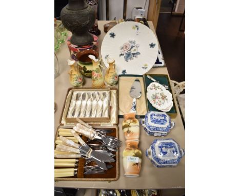 A selection of cutlery , boxed cake knife, boxed Royal Staffordshire spoon and dish, Noritake vases, two small Spode Italian 