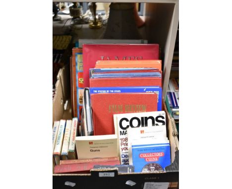 A box containing a mixture of books including observers books of flower, automobile, flags and railway interest, also include