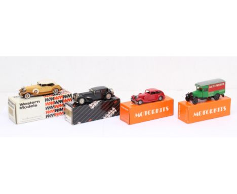 Diecast: A collection of four boxed 1:43 vehicles, to include: Western Models: 1935 Duesenberg SJ Special WMS24, and 1933 Chr