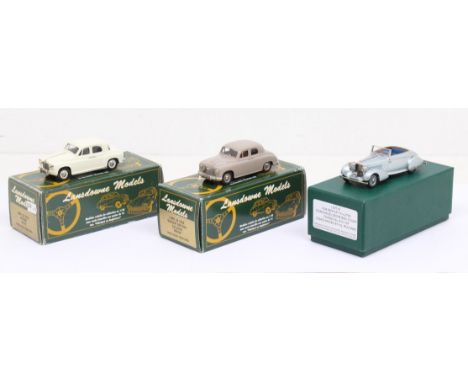 Lansdowne Models: A collection of three boxed Lansdowne Models 1:43 vehicles, to include: 1957 Rover 75 P4 LDM. 5A; 1952 Sing