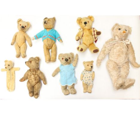 Bears: A collection of eight varied 20th century straw filled and other vintage teddy bears. Included Alpha Farnell, Merrytho