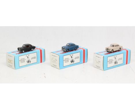 Minimarque: A collection of three boxed Mini Marque 43 vehicles, to include: Wolseley MKII 1500, Riley MKII 1.5L Saloon; and 
