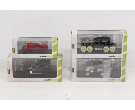 Autocult: A collection of four boxed Autocult 1:43 vehicles, to include: Fiat S76, Panhard et Levassor, Reeves Octoauto and R