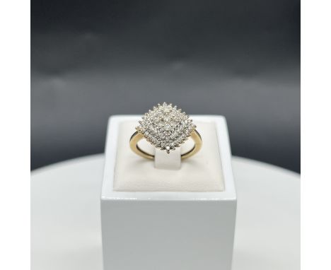 9ct yellow gold large cluster diamond ring,
size M,
approx 0.50 - 0.75ct diamonds,
3.65 grams in weight
