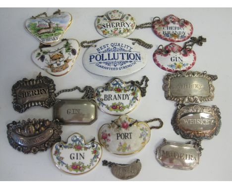 A collection of sixteen silver and enamel Spirit Labels