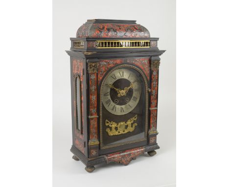 A 19th Century boulle cased Bracket Clock with arched dial having silvered chapter ring, gilt metal cartouche inscribed J Mat