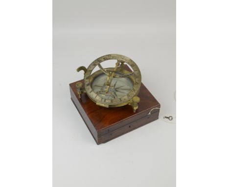 A late 18th Century/early 19th Century Equinoctial Compass Sundial by Jacob & Halse, London with hinged silvered dial, brass 