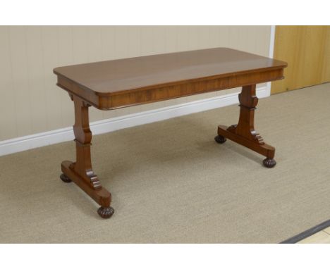 A 19th Century Gillows mahogany Sofa/Writing Table with rectangular top having rounded corners, fitted two frieze drawers on 