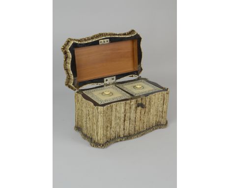 An Anglo Indian Elk Horn and Ivory Tea Caddy, Vizagapatam under British patronage c1850-1870, the interior with two lidded co