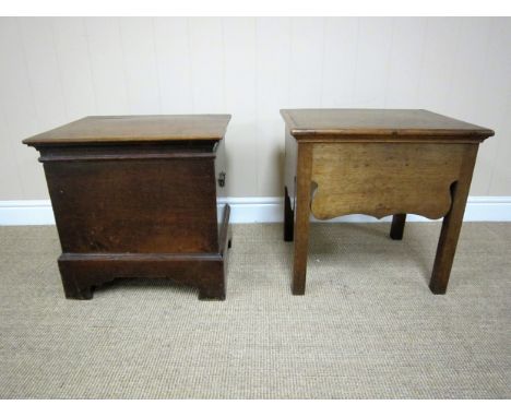 A Georgian oak Box Commode with brass carrying handles on bracket feet, 19in, and another, similar