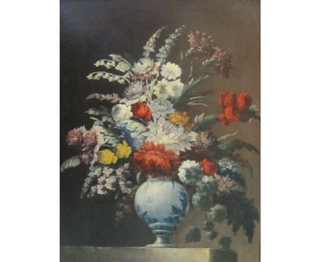 FOLLOWER OF GASPARO LOPEZ  (c.1677-1732)Still Lifes of Roses, Carnations,Tulips and Narcissiin ceramic vases on ledgesoil on 
