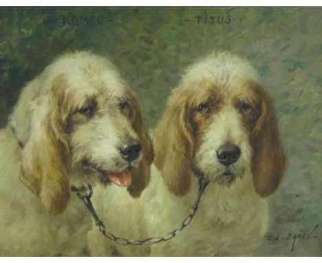 LOUIS DAREY (1863-1914)Two Hunting Dogssigned 'L. Darey' (lower right)oil on canvas18 x 23 1/2 in  (45.7 x 59.7cm)