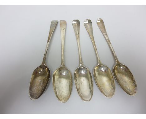 Three Georgian bottom marked Table Spoons hanoverian pattern, one engraved crest, and a pair of old english pattern Table Spo