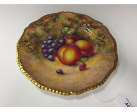 A Royal Worcester Plate painted peaches, grapes and raspberry, signed Freeman, 10 1/2in