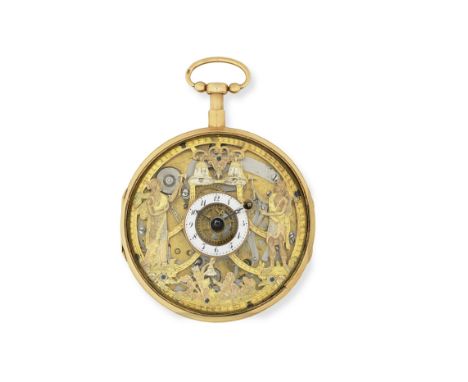 An 18K gold key wind open face Jacquemart automaton quarter repeating pocket watchDate: Circa 1810Movement: Gilt full plate c