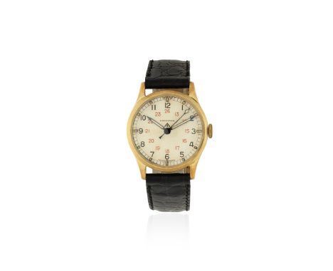 Longines. A 9K gold manual wind military issue wristwatchReference: 53276Date: Birmingham Hallmark for 1946Movement: 16-jewel