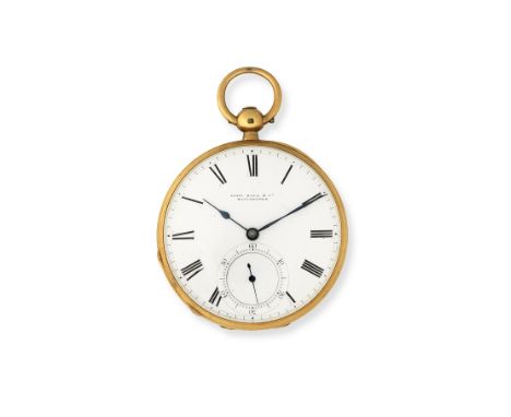 John Hall &amp; Co, Manchester. An 18K gold key wind open face pocket watchDate: London Hallmark for 1868Movement: Gilt 3/4 p