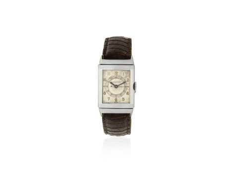 Jaeger-LeCoultre. A stainless steel manual wind reversible rectangular wristwatchModel: ReversoDate: Circa 1938Movement: Jewe