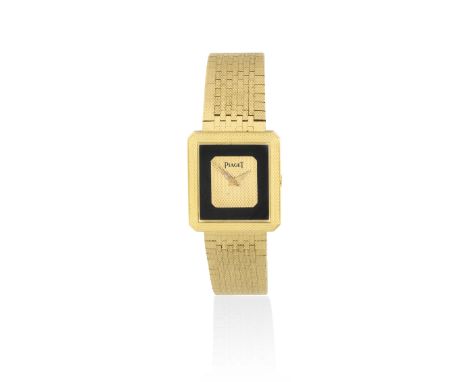 Piaget. A lady's 18K gold manual wind rectangular bracelet watchModel: ProtocoleReference: 91546 C7Date: Circa 1980Movement: 