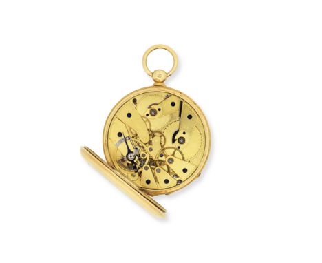 A continental gold key wind open face pocket watch with independent centre secondsDate: Circa 1840Movement: Gilt cylinder, pl