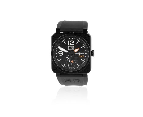 Bell &amp; Ross. A black PVD coated stainless steel automatic calendar wristwatch with dual time zoneModel: Aviation GMTRefer