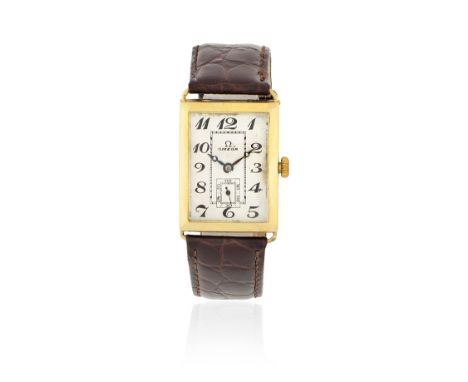 Omega. An 18K gold manual wind rectangular wristwatchDate: Circa 1931Movement: Jewelled Cal.23.7S.T2 manual wind, No.7317145D