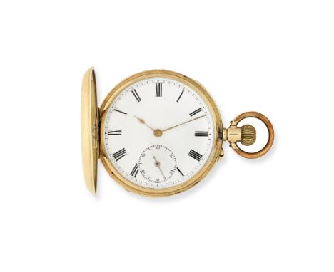 A 14K gold keyless wind full hunter pocket watchDate: Circa 1900Movement: Swiss lever, cut and compensated bi-metallic balanc