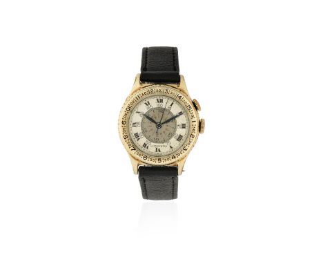 Longines. A gold plated manual wind 'Lindbergh Hour Angle' wristwatchModel: Lindbergh-Hour-AngleDate: Circa 1938Movement: 15-
