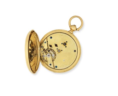 J.J. Dent, London. An 18K gold key wind full hunter chronometer pocket watchDate: Circa 1870Movement: Gilt 3/4 plate English 