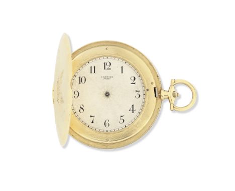 Cartier. An extremely thin 18K gold keyless wind full hunter pocket watchDate: French Hallmarks, Circa 1914Movement: 20-jewel