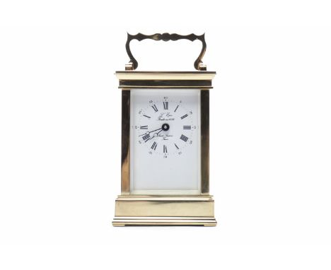 L'EPEE MODERN BRASS CARRIAGE CLOCKwith white enamel Roman numeral dial, blue steel moon hands, signed 'L'Epee 1839 Made in Fr