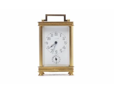 C.H. HOUR FOR TIFFANY & CO BRASS CARRIAGE CLOCKthe Arabic numeral white enamel dial with blued pierced steel hands, with subs