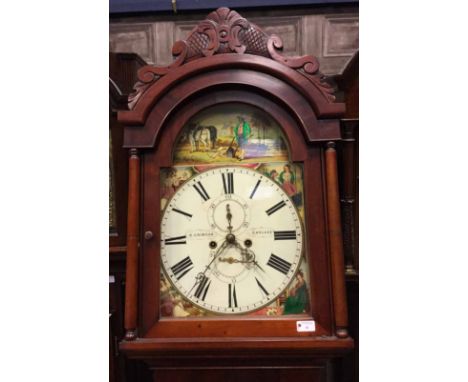 EARLY VICTORIAN MAHOGANY LONGCASE CLOCKthe dial signed R. Cringam, Carluke, the eight day two train movement striking on a be