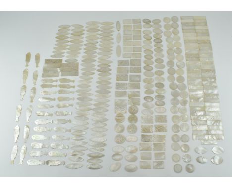 A collection of Qing Dynasty mother of pearl gaming tokens exported by Thirteen Hongs of Canton, the lot comprising&nbsp;
a m