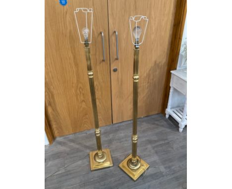 Two brass column form standard lamps, Collectors Electrical Item, see Information Pages 