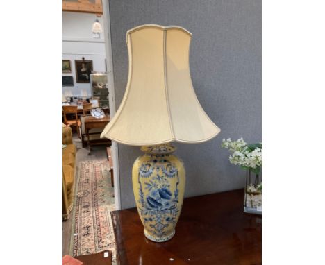 A yellow glazed Oriental style lamp with shade, 75cm tall, Collectors Electrical Item, see Information Pages 