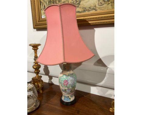 A pair of Oriental table lamps decorated with duck and flowers, Collectors Electrical Item, see Information Pages 