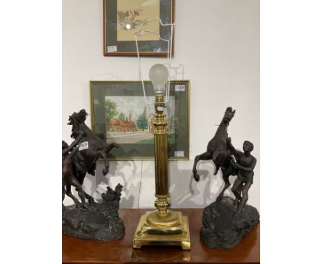 A brass column form lamp base, Collectors Electrical Item, see Information Pages 