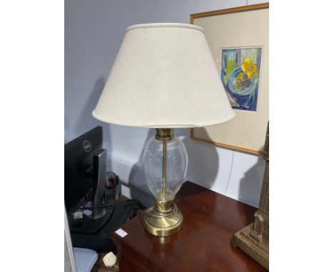 A modern table lamp with etched glass leaf body, brush bronzed base, with shade, 64cm tall, Collectors Electrical Item, see I