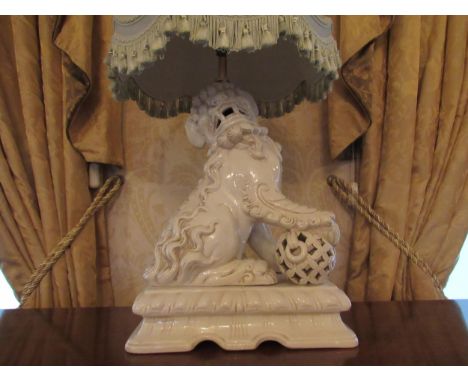 A pair of modern dog of fo lamp bases with silk tassel shades, Collectors Electrical Item, see Information Pages 