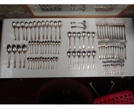 A Warriss &amp; Co twelve place canteen of silver cutlery (171 pieces). Including silver handled knives with Sheffield plate 