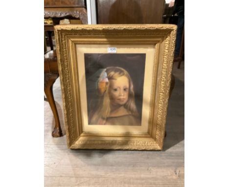 A late 19th / early 20th Century English School pastel portrait of young girl in ornate gilt frame, 36.5cm x 28cm 