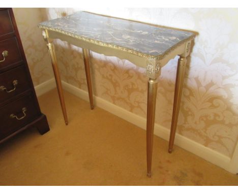 A modern gilt console table with marbleized effect top, 72cm x 76.5cm x 33.5cm 