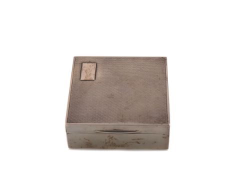 GEORGE V SILVER CIGARETTE BOX, maker Mappin &amp; Webb, London 1926, of square form, the engine turned hinged cover with blan