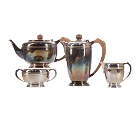 GEORGE VI SILVER FOUR PIECE TEA SERVICE, maker Deakin &amp; Francis, Birmingham 1938, comprising teapot, coffee pot, sugar bo